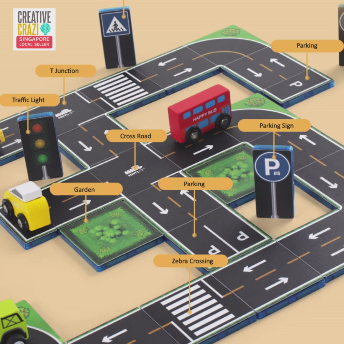 CreativeCrazi MNTL Magnetic Sheet Set, Road, Railroad and Letters