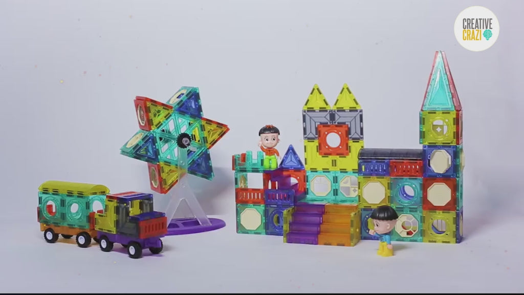 CreativeCrazi STEM Magnetic Blocks 71/100 Pcs - Ferris Wheel & 2 Car Bases - Kids Educational Toy