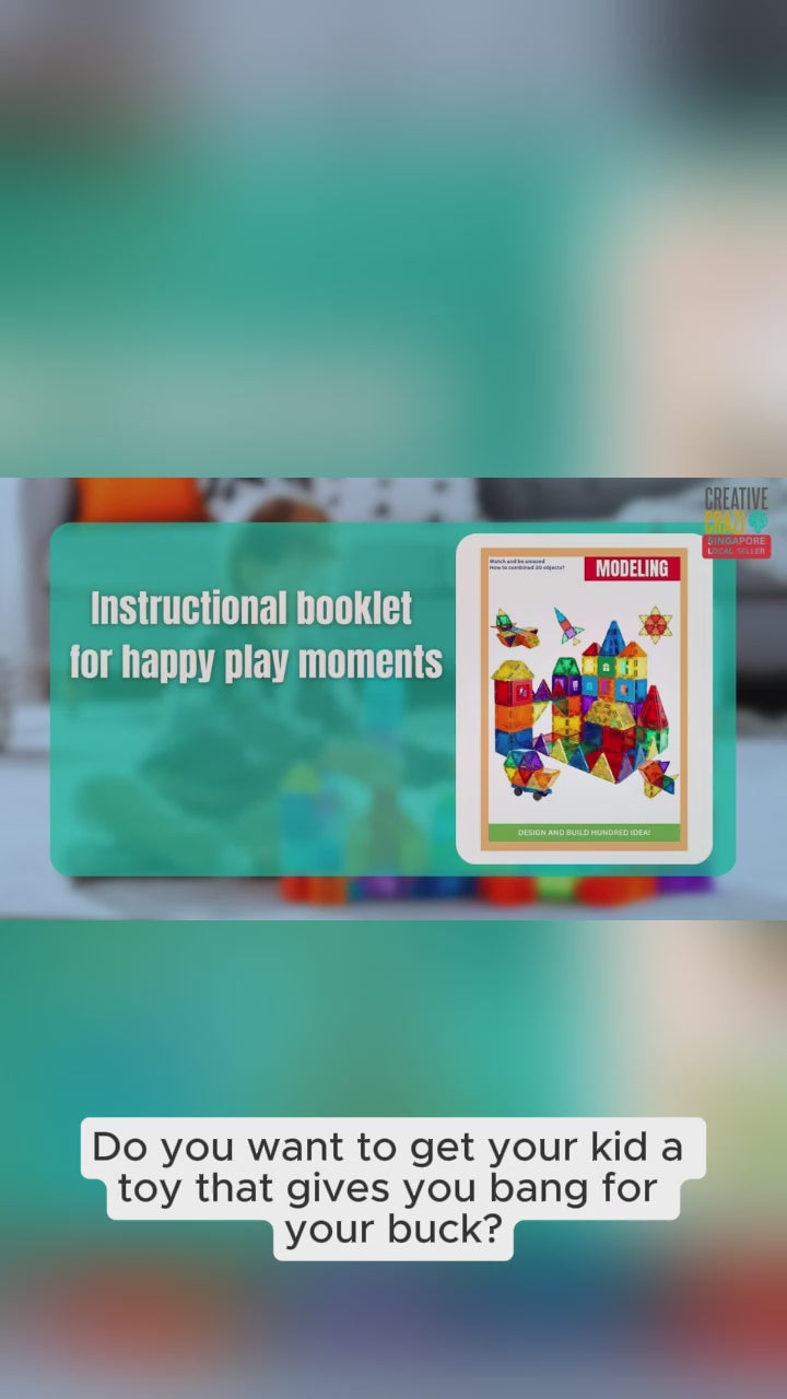 CreativeCrazi STEM Magnetic Building Block Tiles Toy with Strong Magnets 71/115/222 pcs with Storage Box