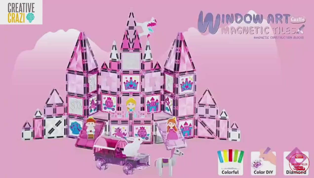 CreativeCrazi Window Art Magnetic Tiles STEM Building Blocks Educational Toys With Color Glue Gel for Kids