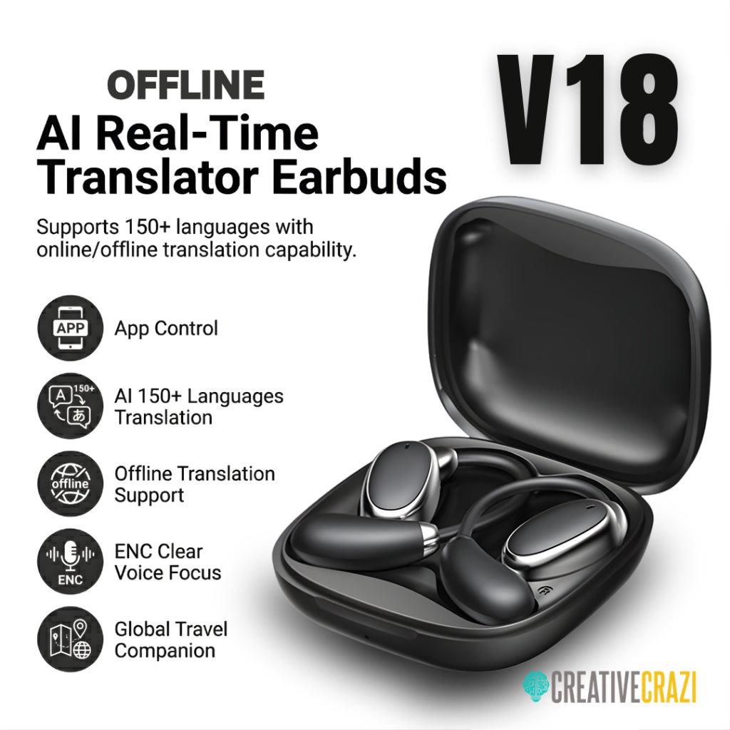 Translator Earbuds 150 Languages - AI Real-Time Offline Bluetooth Translation for Travel Business