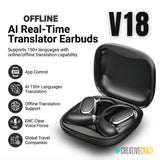 Translator Earbuds 150 Languages - AI Real-Time Offline Bluetooth Translation for Travel Business