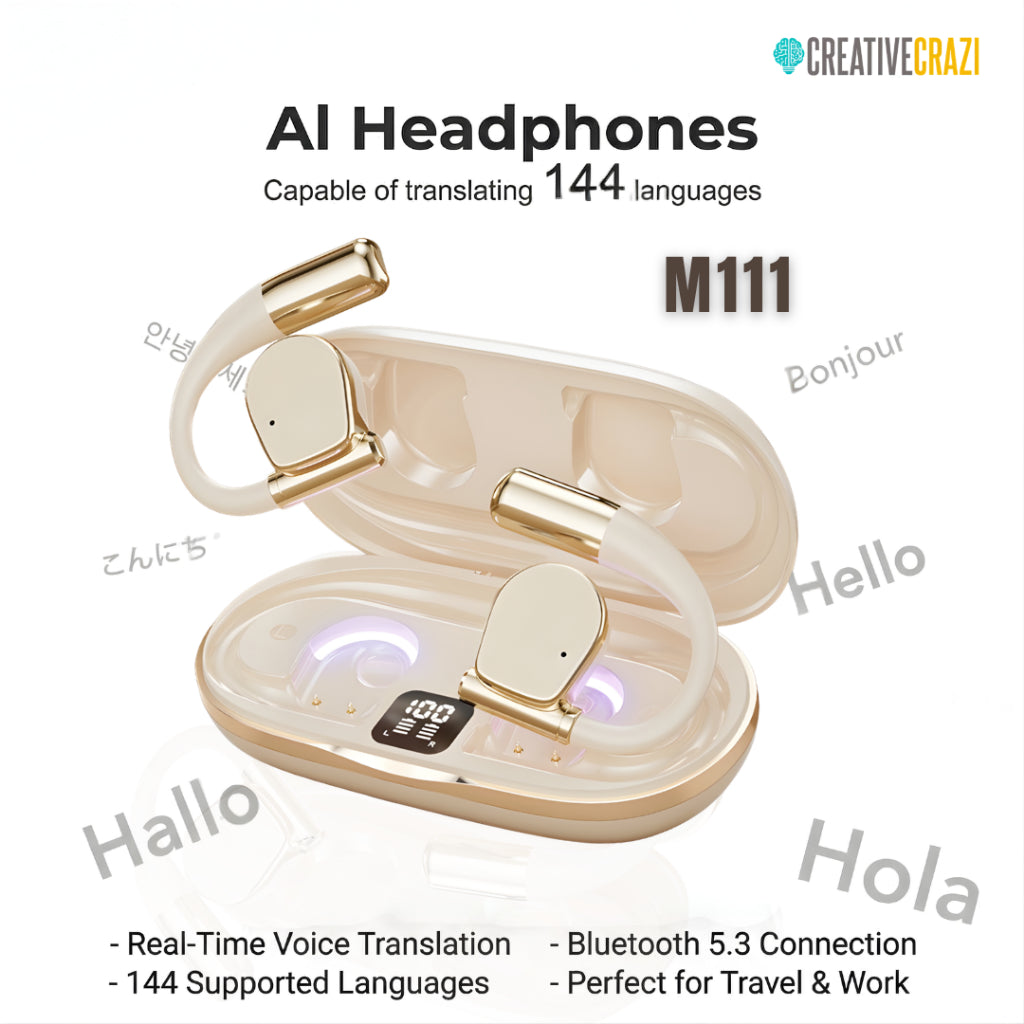 AI Real-Time Translator Earbuds 144 Languages Bluetooth Translation for Travel Work