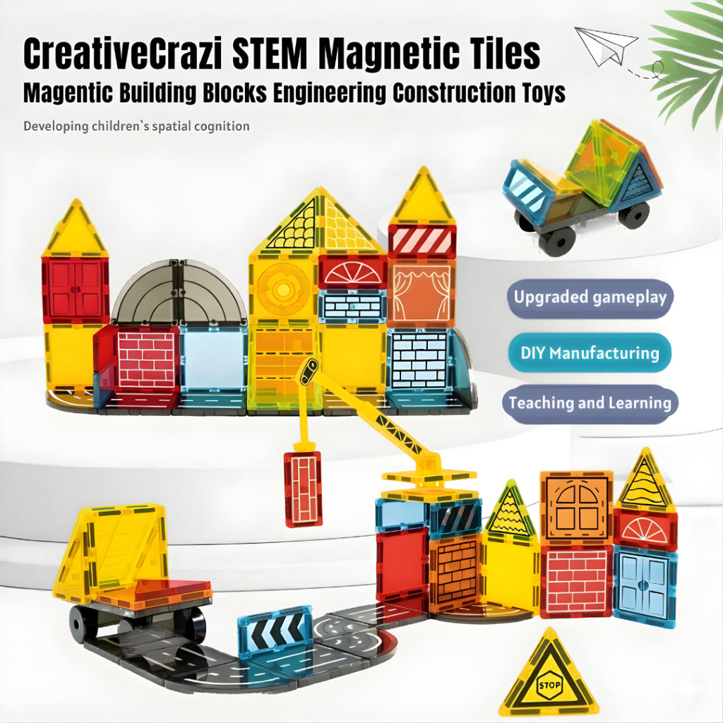 Magnetic Tiles with Crane 42-88pcs - STEM Building Blocks Construction Toy for Kids 3+ Ready Stock