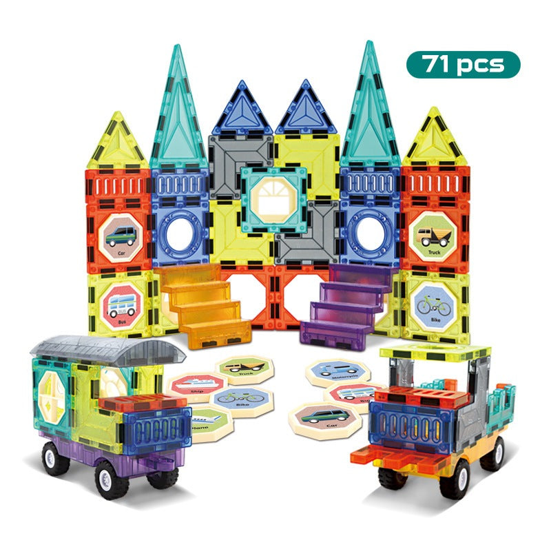 CreativeCrazi STEM Magnetic Blocks 71/100 Pcs - Ferris Wheel & 2 Car Bases - Kids Educational Toy