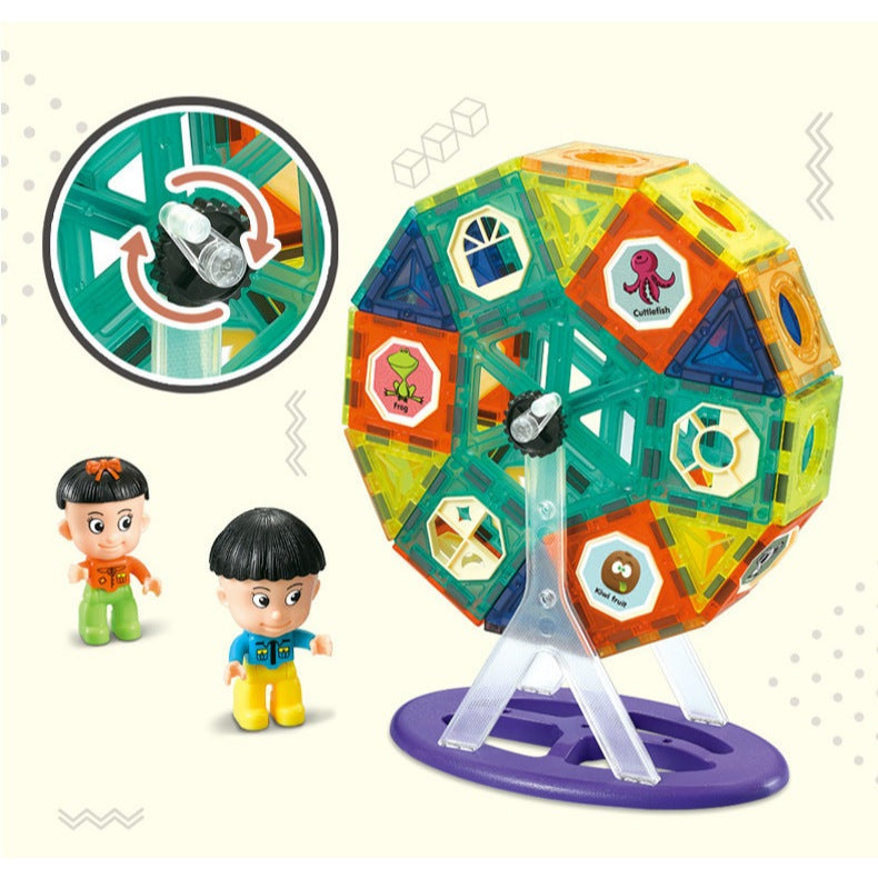 CreativeCrazi STEM Magnetic Blocks 71/100 Pcs - Ferris Wheel & 2 Car Bases - Kids Educational Toy