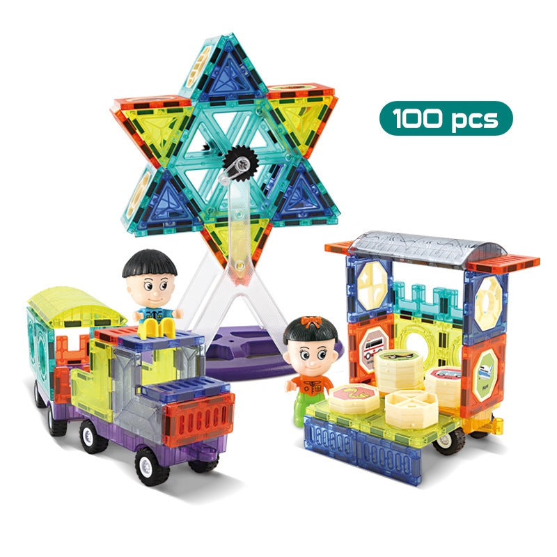 CreativeCrazi STEM Magnetic Blocks 71/100 Pcs - Ferris Wheel & 2 Car Bases - Kids Educational Toy