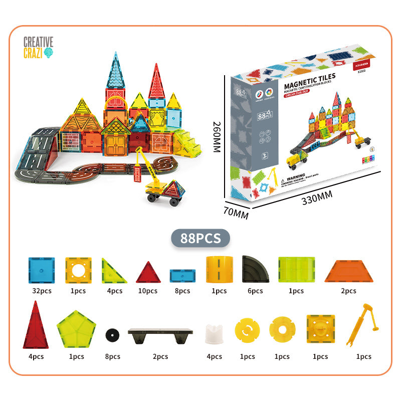 CreativeCrazi STEM Magnetic Building Tiles – 3D Engineering Construction Set (42, 47, 60, or 88 Sets)