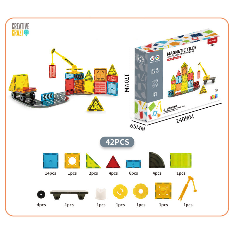 CreativeCrazi STEM Magnetic Building Tiles – 3D Engineering Construction Set (42, 47, 60, or 88 Sets)