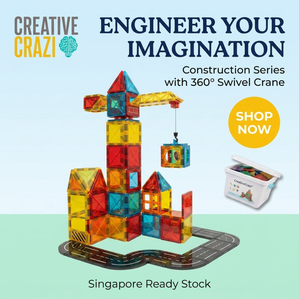 Magnetic Tiles with Crane 42-88pcs - STEM Building Blocks Construction Toy for Kids 3+ Ready Stock