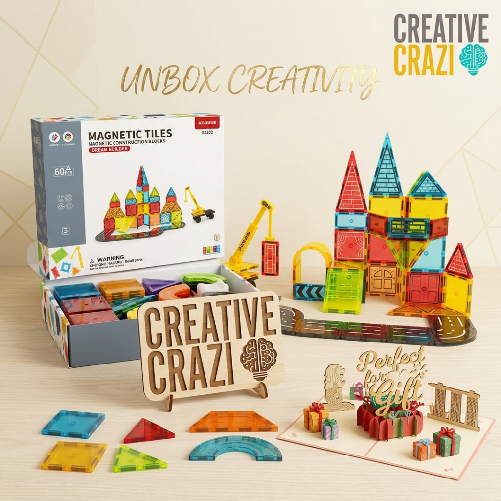 Magnetic Tiles with Crane 42-88pcs - STEM Building Blocks Construction Toy for Kids 3+ Ready Stock