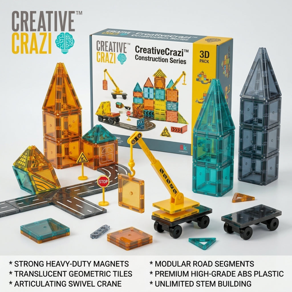 Magnetic Tiles with Crane 42-88pcs - STEM Building Blocks Construction Toy for Kids 3+ Ready Stock