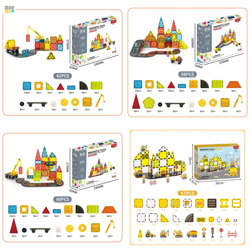 Magnetic Tiles with Crane 42-88pcs - STEM Building Blocks Construction Toy for Kids 3+ Ready Stock
