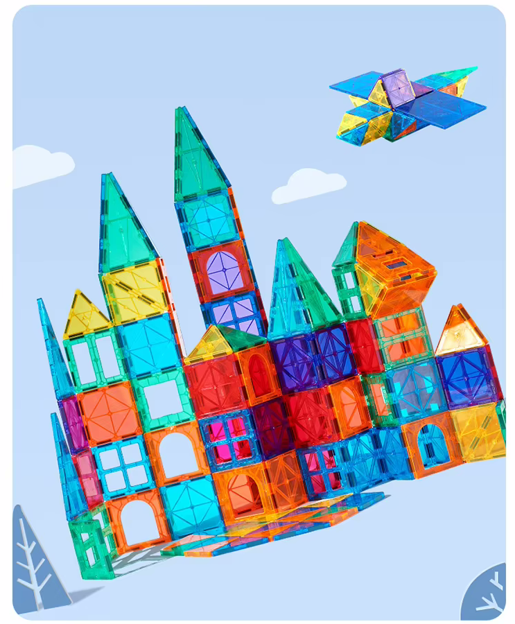 CreativeCrazi STEM Magnetic Building Block Tiles Toy with Strong Magnets 71/115/222 pcs with Storage Box