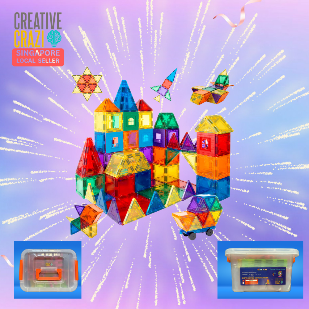 CreativeCrazi STEM Magnetic Building Block Tiles Toy with Strong Magnets 71/115/222 pcs with Storage Box
